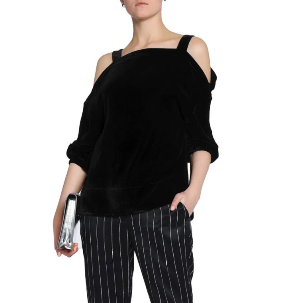 Tibi Black Velvet Cold Shoulder Blouse